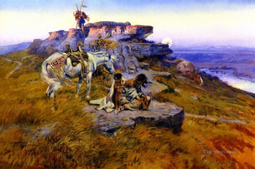 Indios americanos Painting - su corazón está en el suelo 1917 Charles Marion Russell Indios americanos